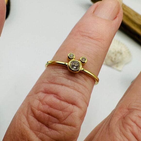 CZ Gold Plated Sterling Silver Micky Mouse Ring, Mouse Ring - Picture 2 of 5